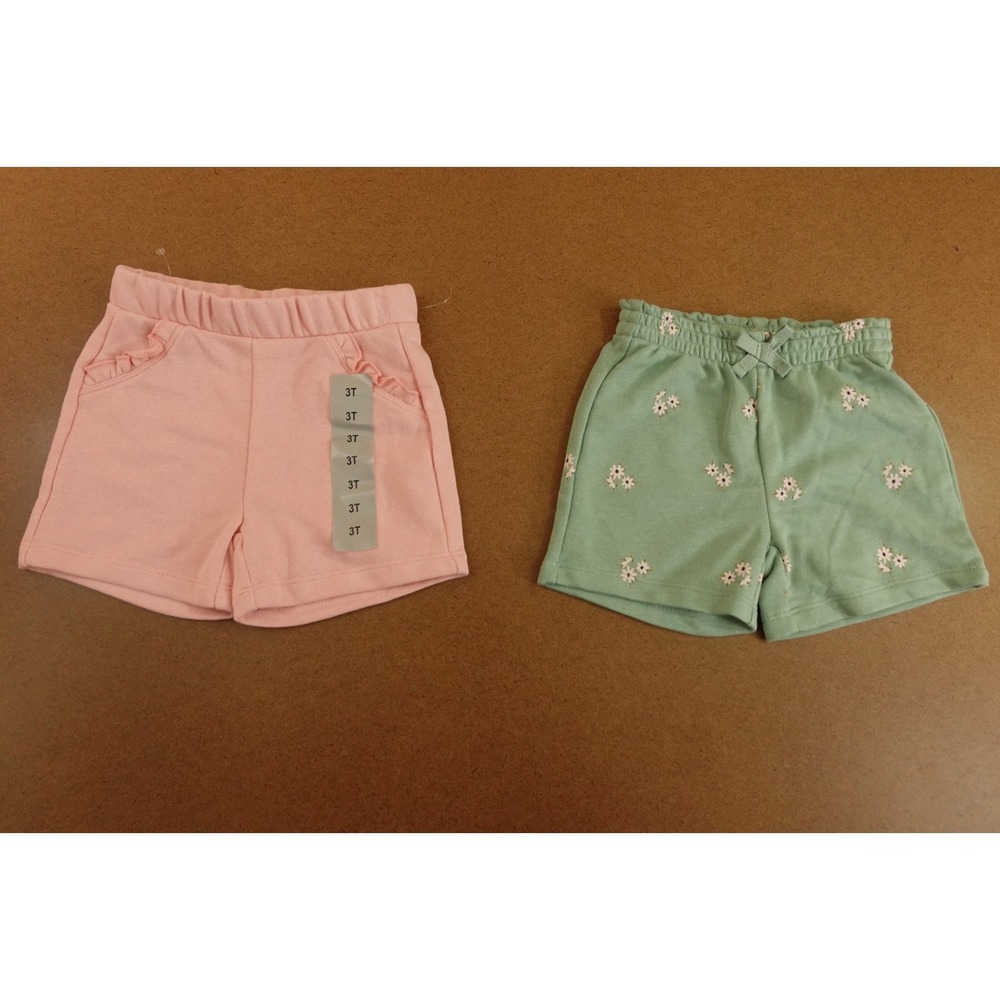 Pekkle Toddler Girl Size 3T Green Pink Pull On Shorts 2 Pack New